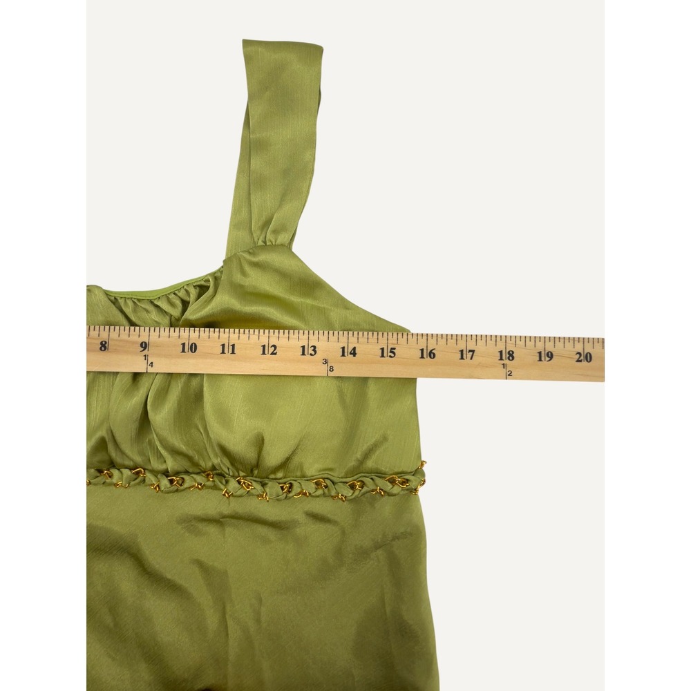 Y2K Babydoll BCX Metallic Satin Chain Detail Camisole Olive Green L Milkmaid - Picture 9 of 13